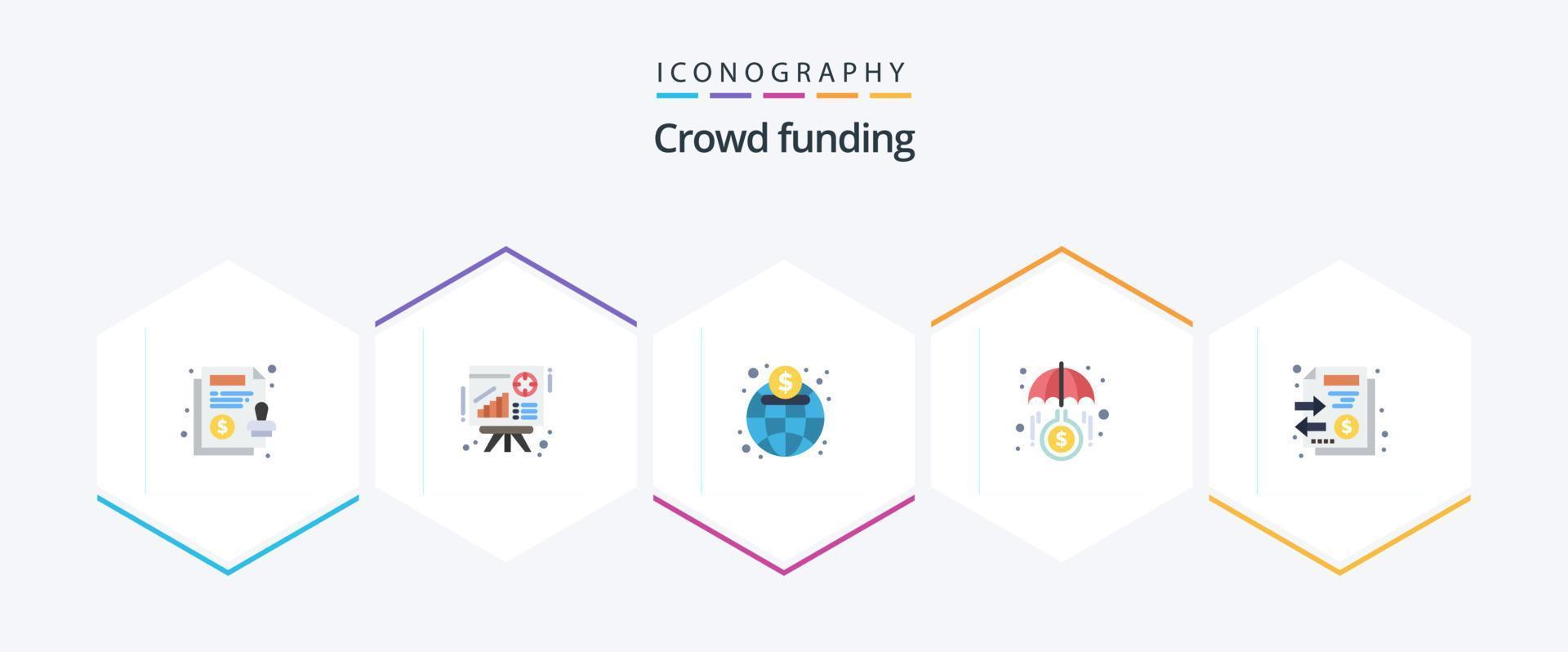 crowdfunding 25 paquete de iconos planos que incluye archivos. inversión. economía. invertir. fondos vector
