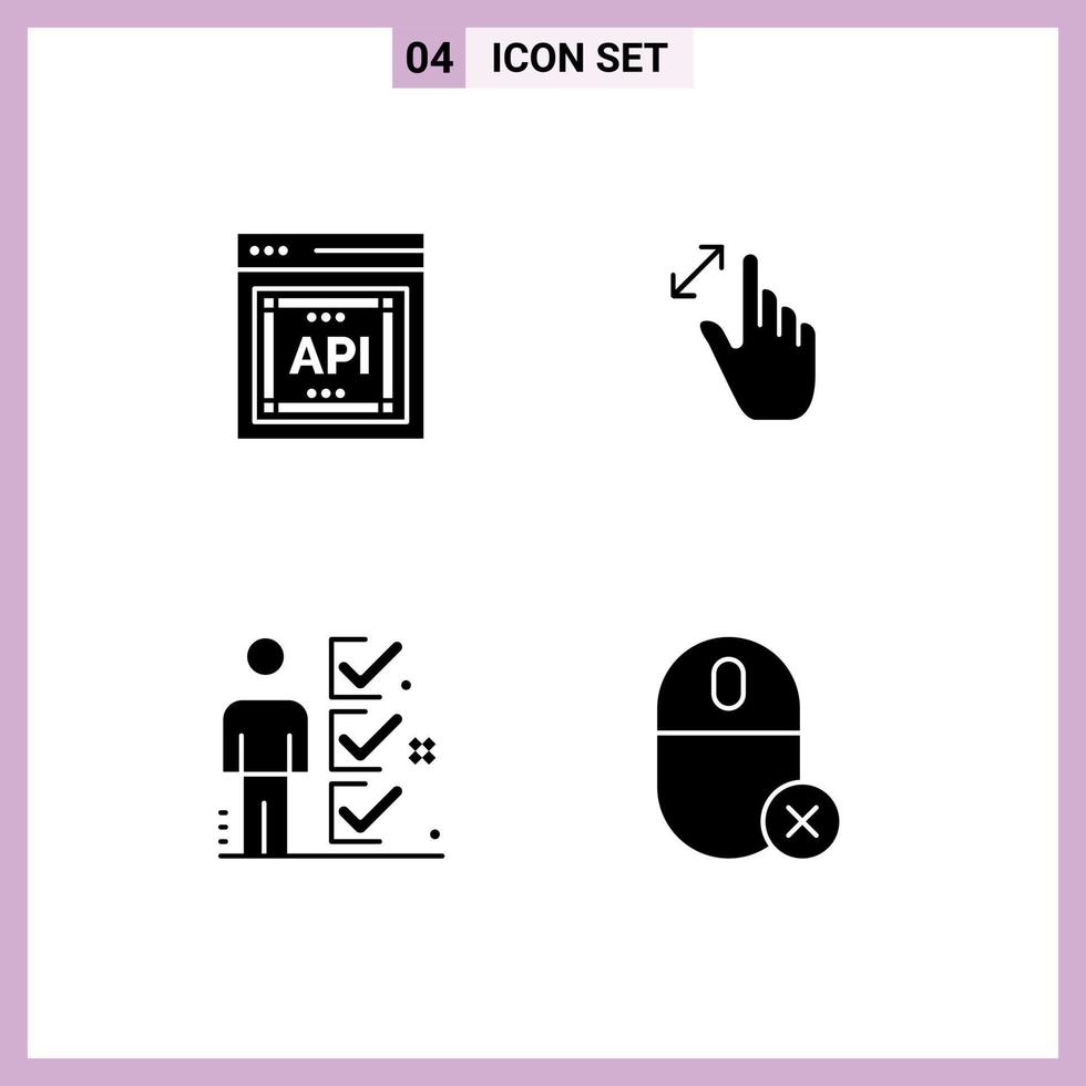 Modern Set of 4 Solid Glyphs and symbols such as api checklist software interface user Editable Vector Design Elements