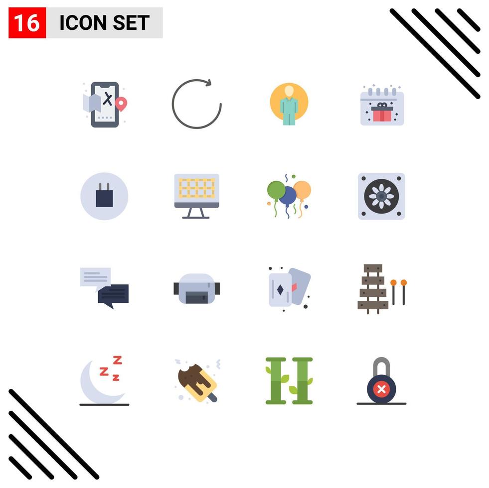 16 Universal Flat Color Signs Symbols of computer beliefs id ancient calendar Editable Pack of Creative Vector Design Elements