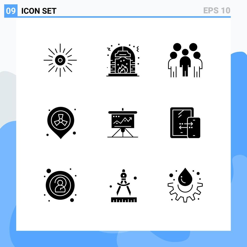 Pack of 9 creative Solid Glyphs of pollution gas fire person leadership Editable Vector Design Elements