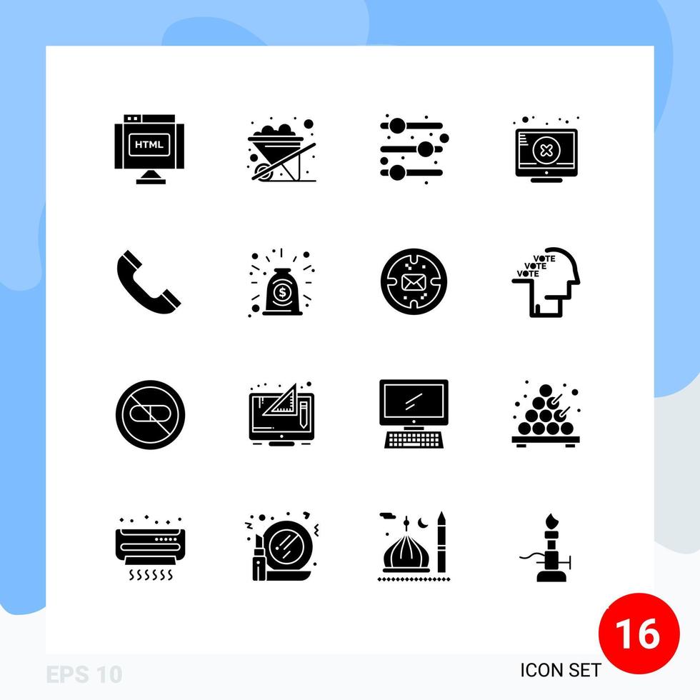 Stock Vector Icon Pack of 16 Line Signs and Symbols for collaboration telephone user interface phone attention Editable Vector Design Elements