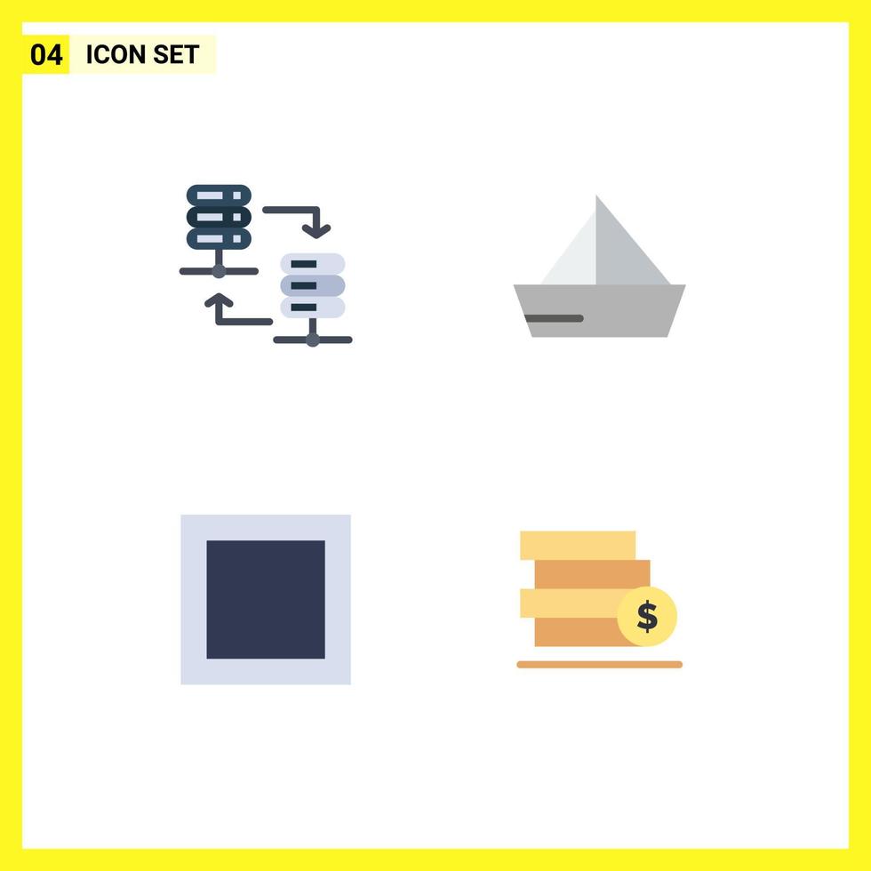 User Interface Pack of 4 Basic Flat Icons of server layout share ship money Editable Vector Design Elements