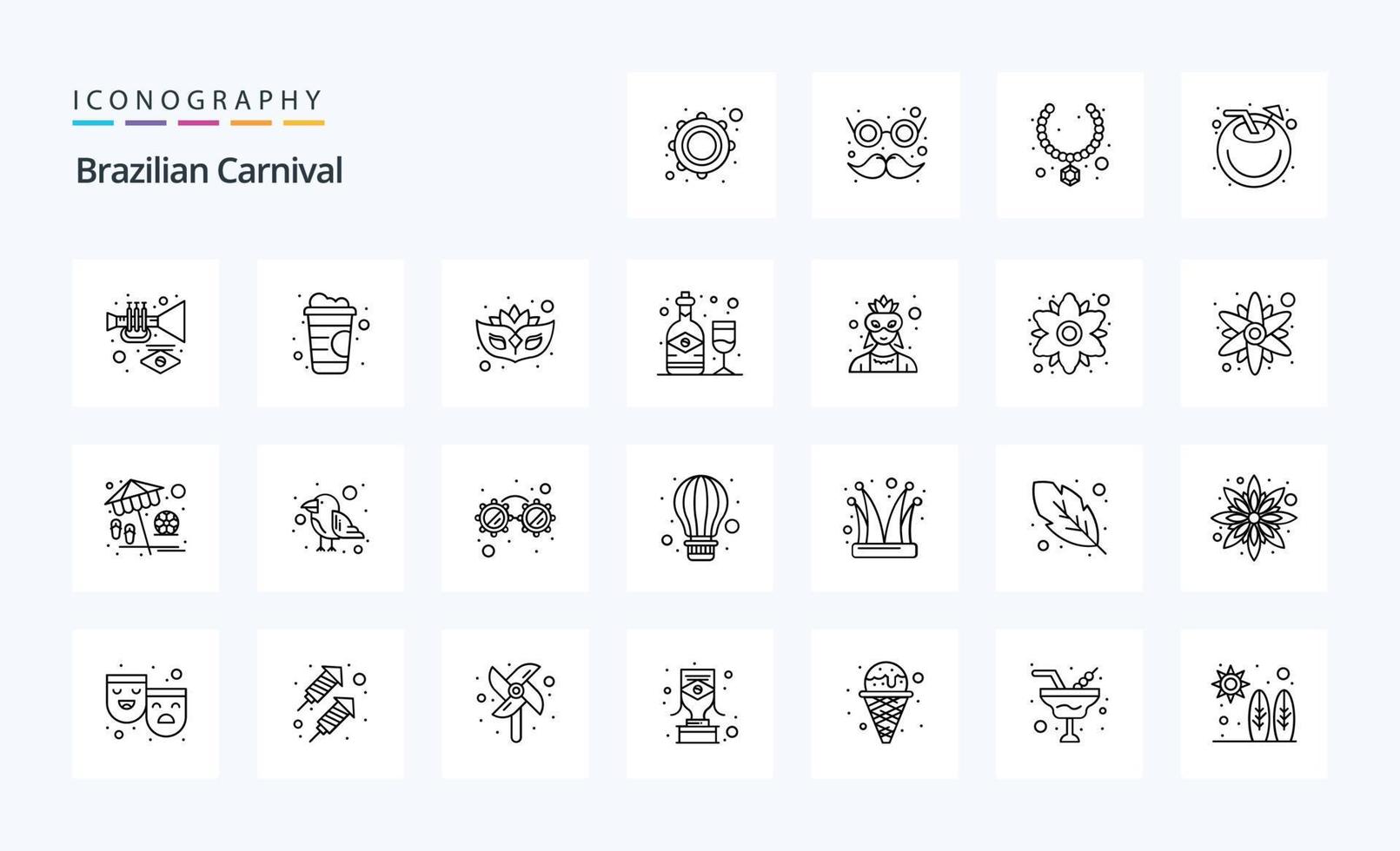 paquete de iconos de 25 líneas de carnaval brasileño vector
