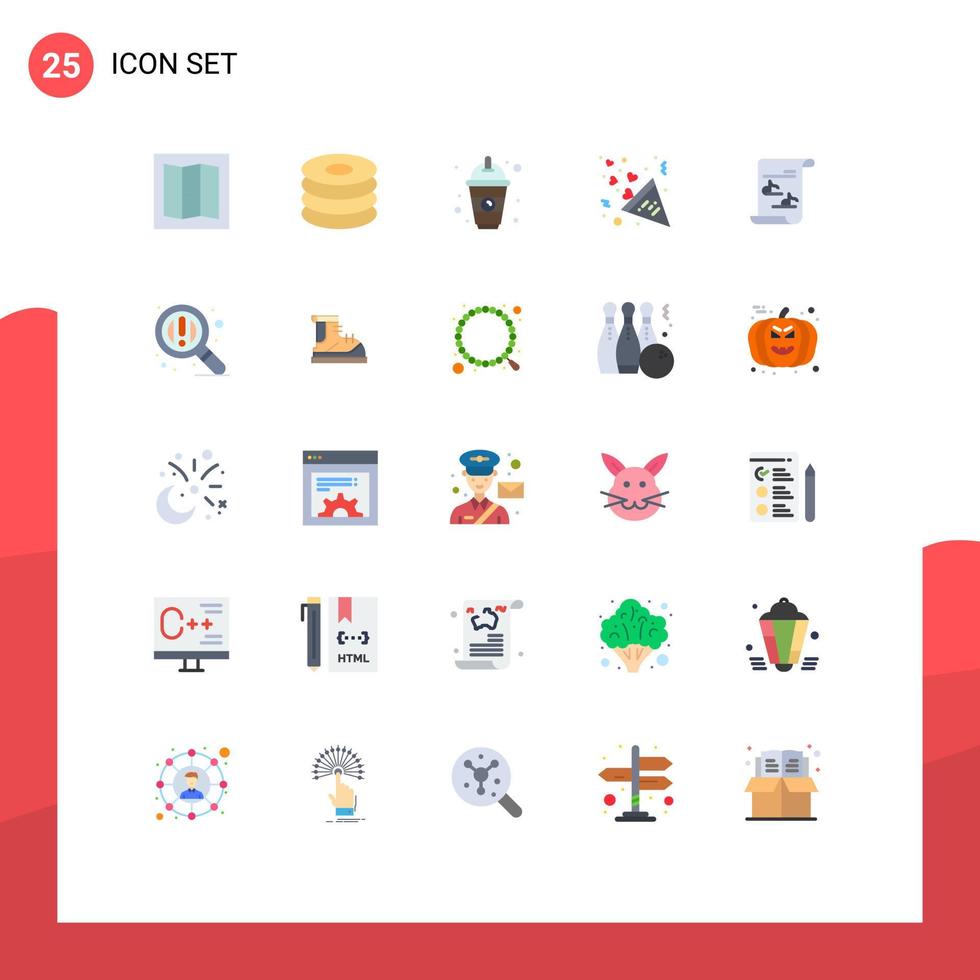 25 Flat Color concept for Websites Mobile and Apps playlist media food file heart Editable Vector Design Elements