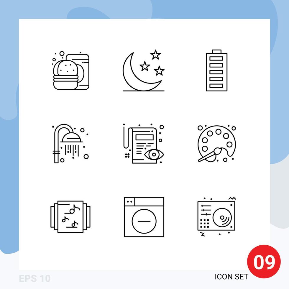Stock Vector Icon Pack of 9 Line Signs and Symbols for edit shower battery sauna full Editable Vector Design Elements