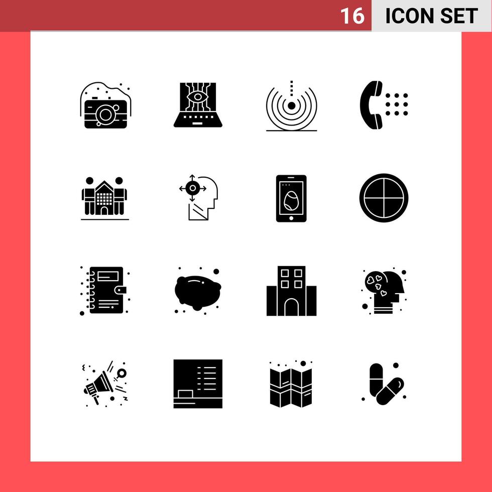 Group of 16 Modern Solid Glyphs Set for phone call technology apps signal Editable Vector Design Elements