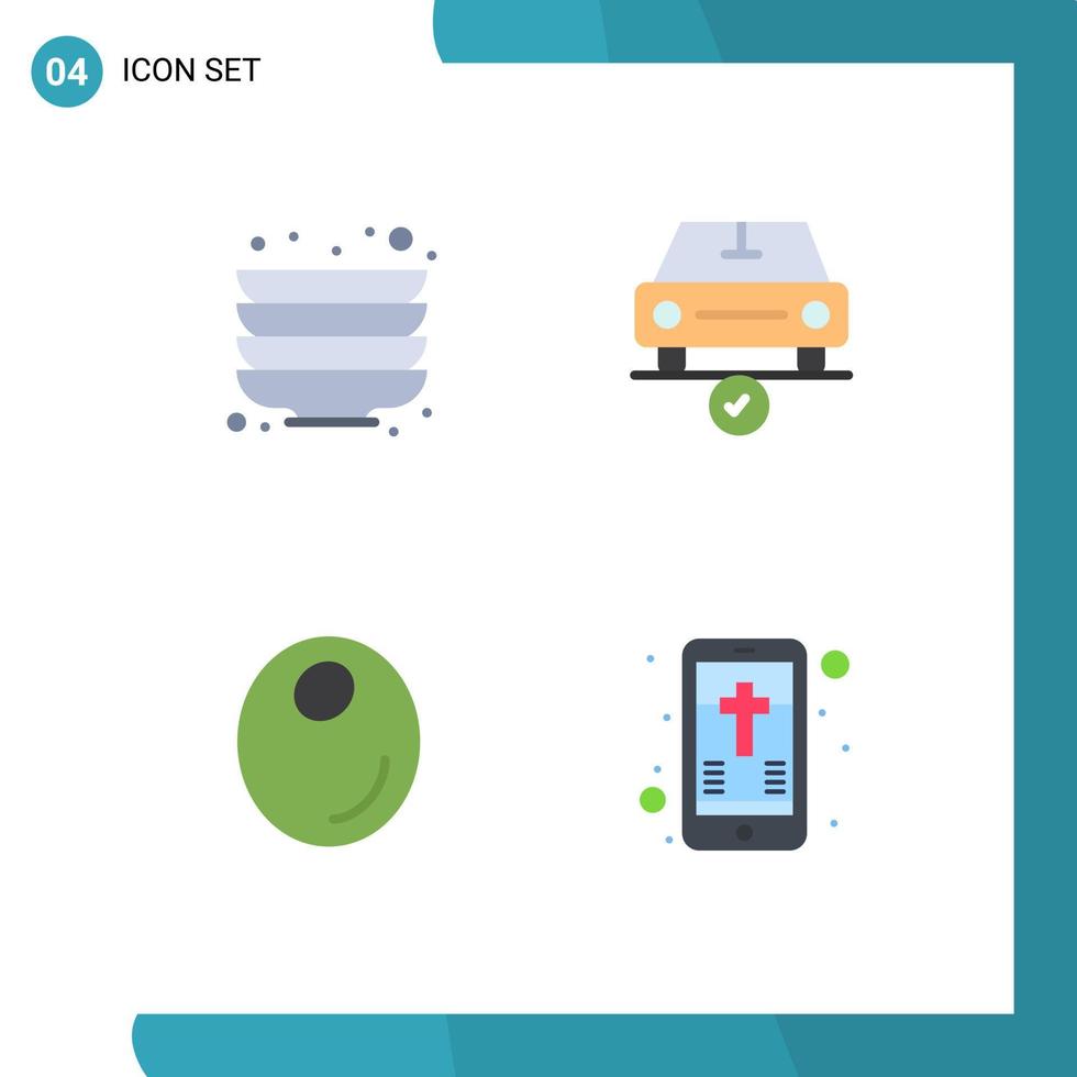 Modern Set of 4 Flat Icons Pictograph of kitchen fruit car done mobile Editable Vector Design Elements