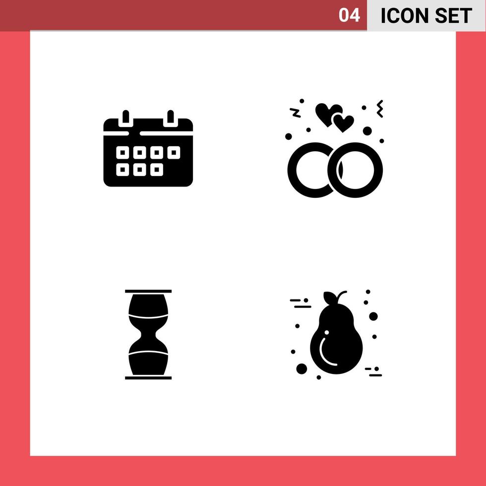 Modern Set of 4 Solid Glyphs and symbols such as calendar hourglass appointment love clock Editable Vector Design Elements