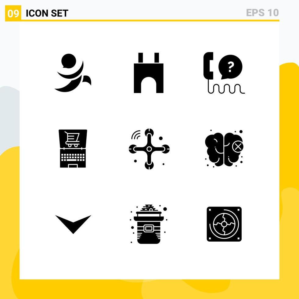 9 Universal Solid Glyph Signs Symbols of shopping laptop medieval online service Editable Vector Design Elements