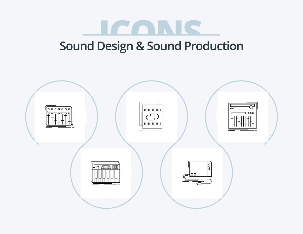 Sound Design And Sound Production Line Icon Pack 5 Icon Design. retro. record. monitor. studio. mixer vector