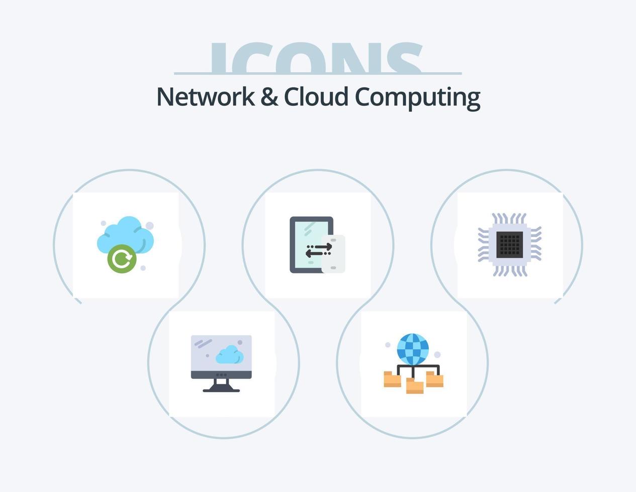 paquete de iconos planos de red y computación en nube 5 diseño de iconos. datos. grande. actualizar. tecnología. conexión vector