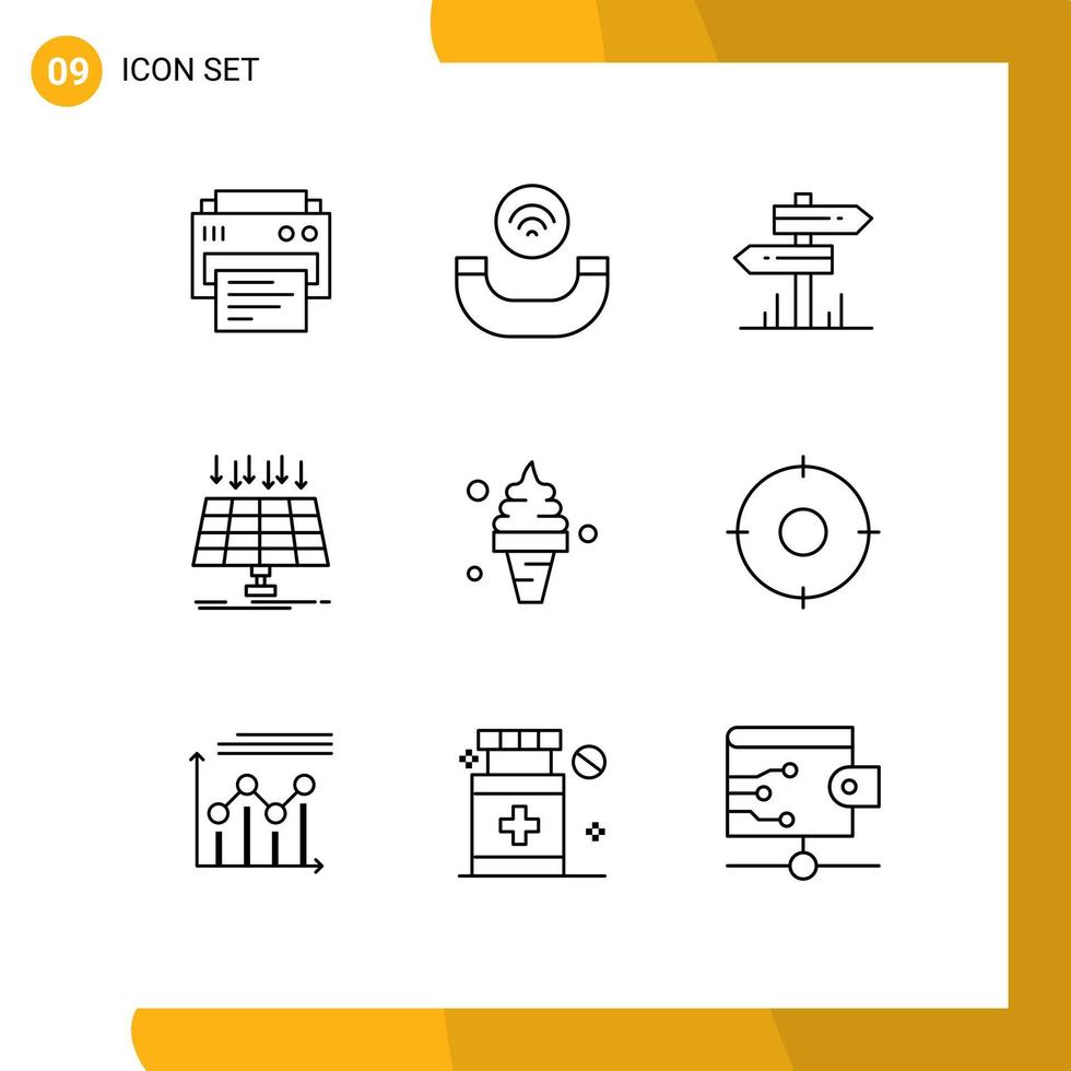 Pack of 9 creative Outlines of cream smart city hotel technology panel Editable Vector Design Elements