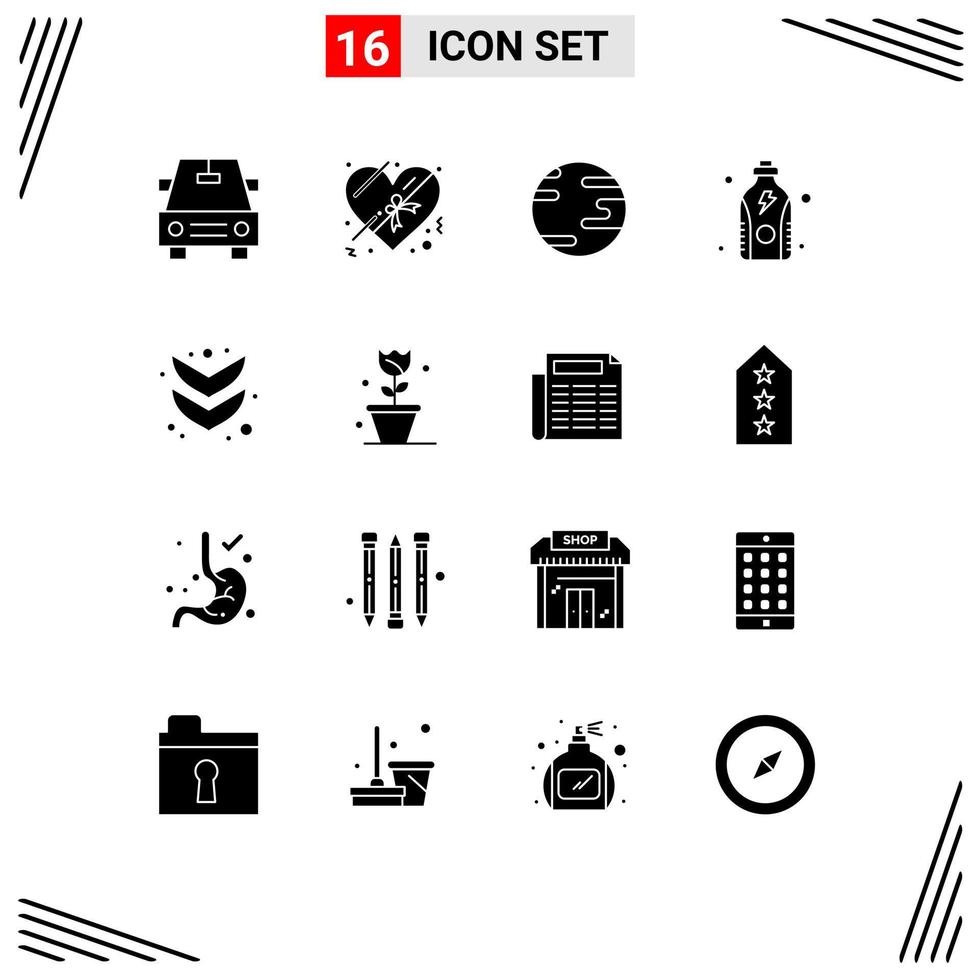 Set of 16 Commercial Solid Glyphs pack for nature flower diet full arrow Editable Vector Design Elements