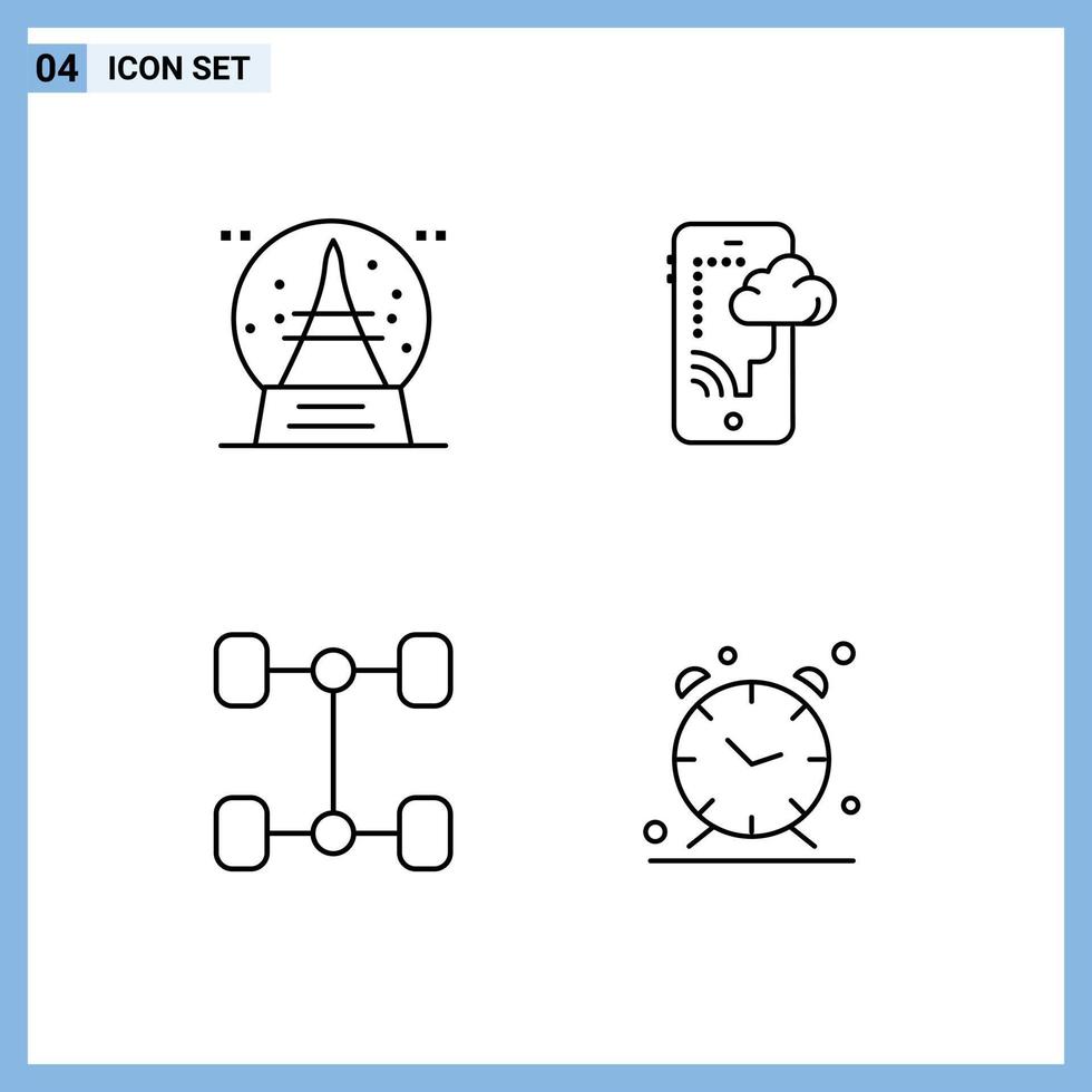 conjunto de 4 iconos de interfaz de usuario modernos símbolos signos para vehículos de vacaciones reloj móvil de vacaciones elementos de diseño vectorial editables vector