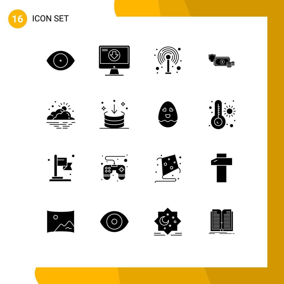 Modern Set of 16 Solid Glyphs Pictograph of money finance game coins dollar Editable Vector Design Elements