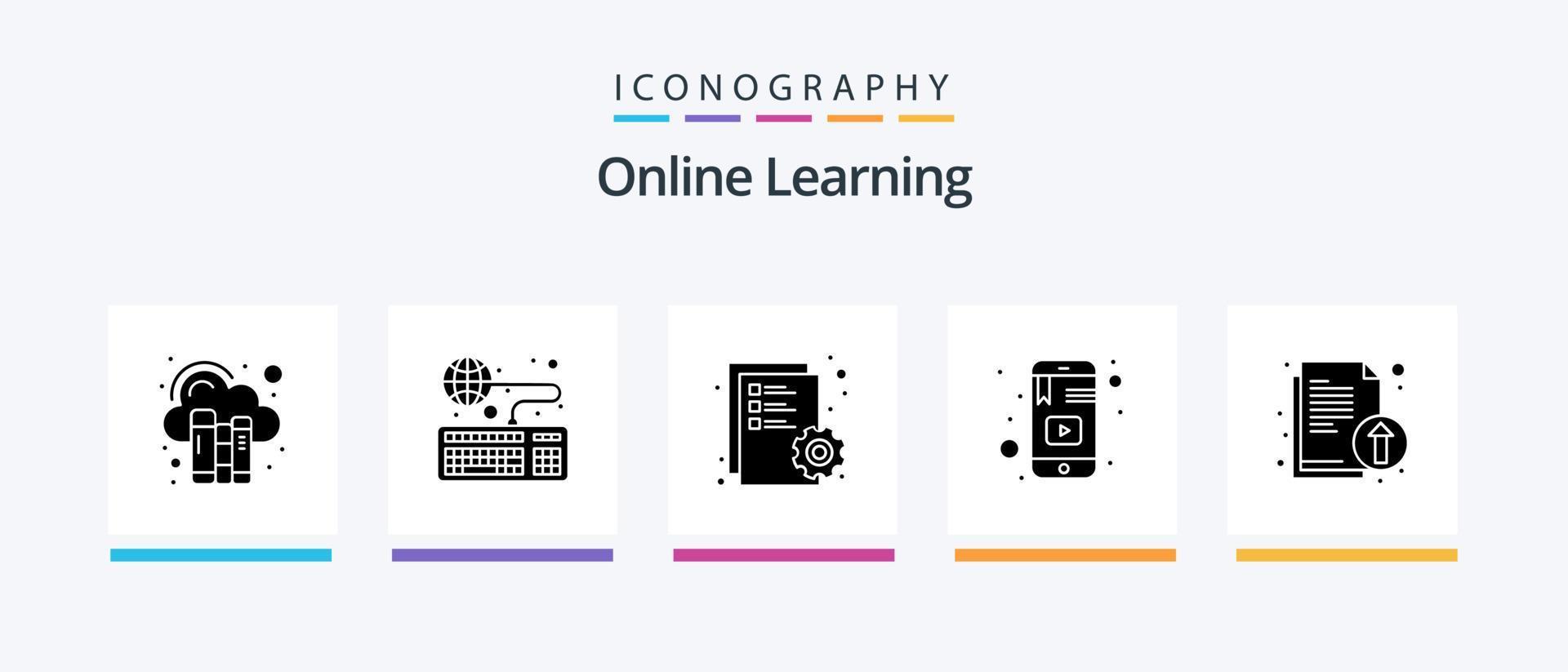 Online Learning Glyph 5 Icon Pack Including study. mobile. study. learning. file. Creative Icons Design vector