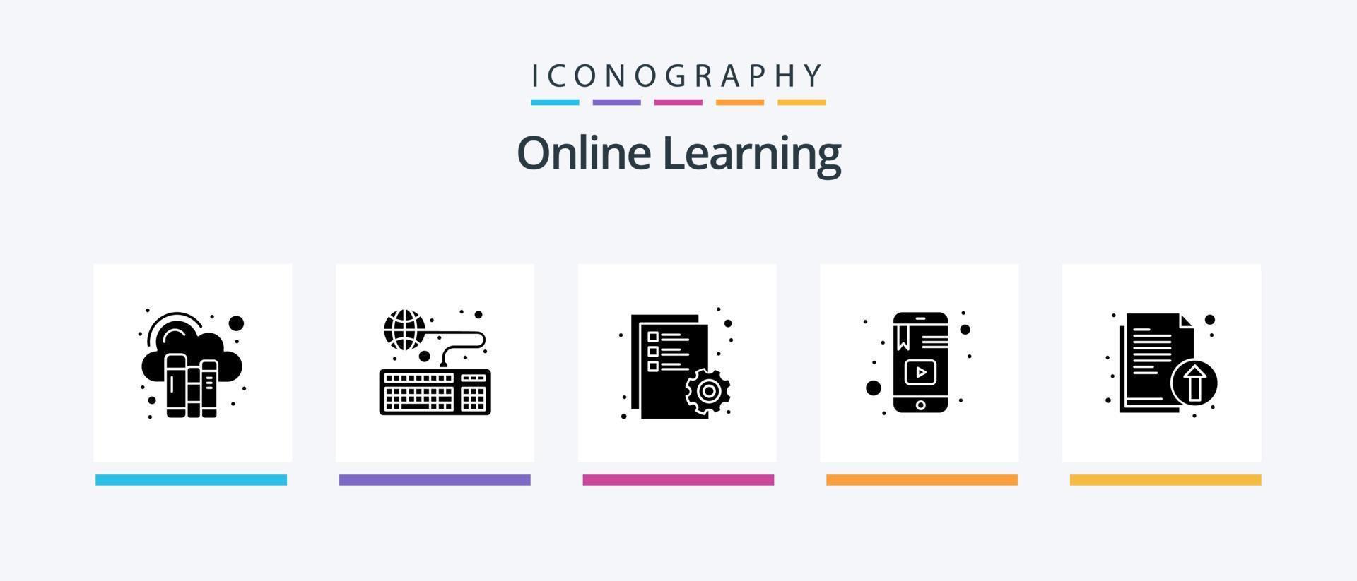 paquete de iconos de glifo 5 de aprendizaje en línea que incluye estudio. móvil. estudiar. aprendizaje. expediente. diseño de iconos creativos vector