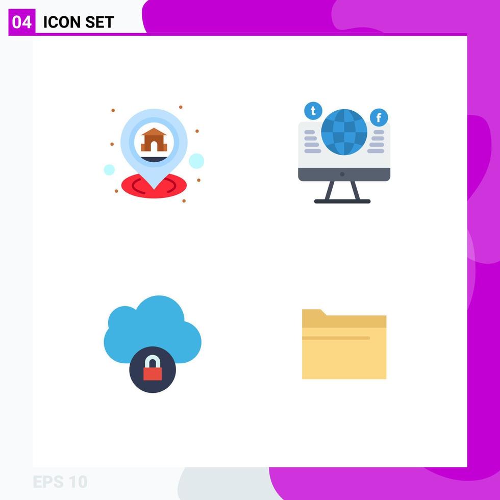 Pack of 4 creative Flat Icons of gps facebook map globe data Editable Vector Design Elements