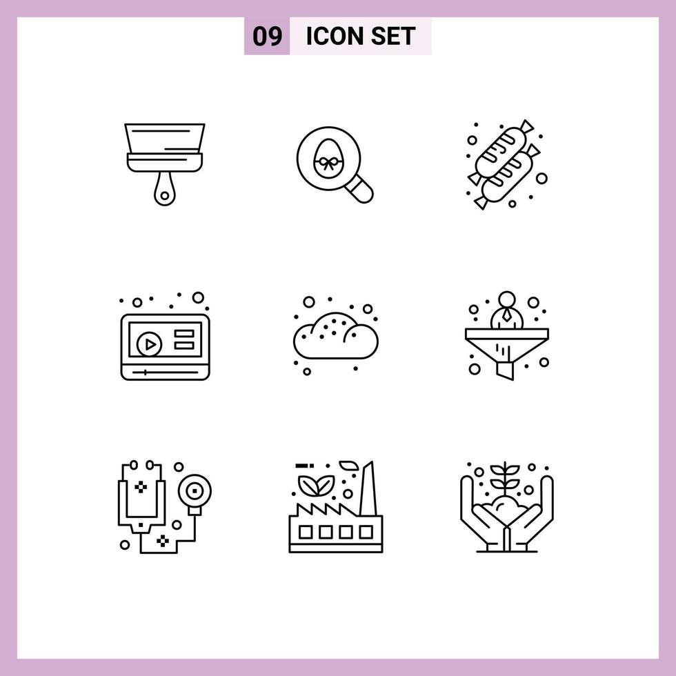 Modern Set of 9 Outlines Pictograph of pastry bread bread bakery video Editable Vector Design Elements