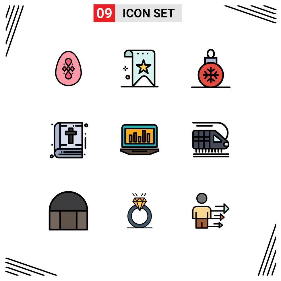 Universal Icon Symbols Group of 9 Modern Filledline Flat Colors of laptop note reputation book decoration Editable Vector Design Elements