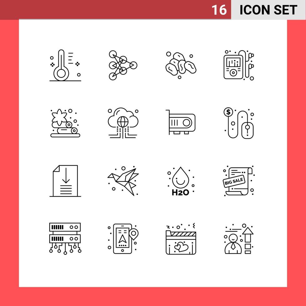 16 Universal Outline Signs Symbols of cloud sauna ramadan towel music Editable Vector Design Elements