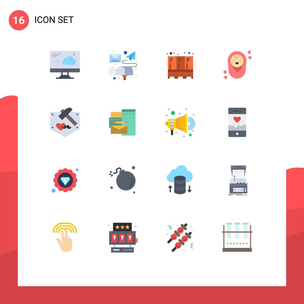 16 Universal Flat Color Signs Symbols of mustache fathers furniture day child Editable Pack of Creative Vector Design Elements