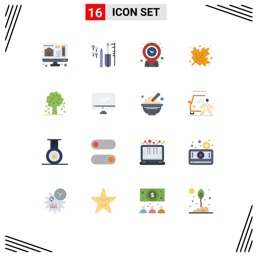 Universal Icon Symbols Group of 16 Modern Flat Colors of nature apple location tree leaf Editable Pack of Creative Vector Design Elements