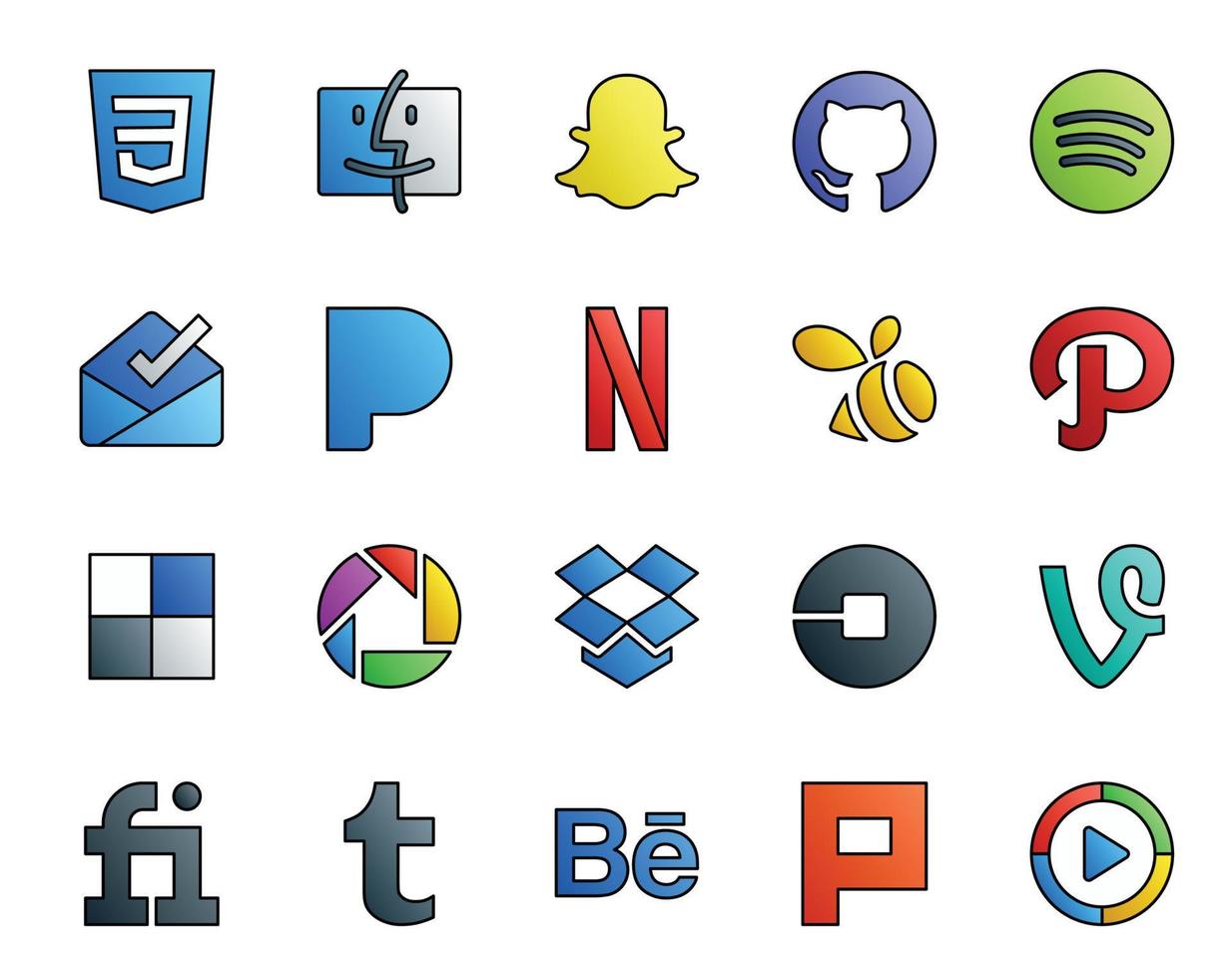 20 Social Media Icon Pack Including fiverr driver swarm car dropbox vector