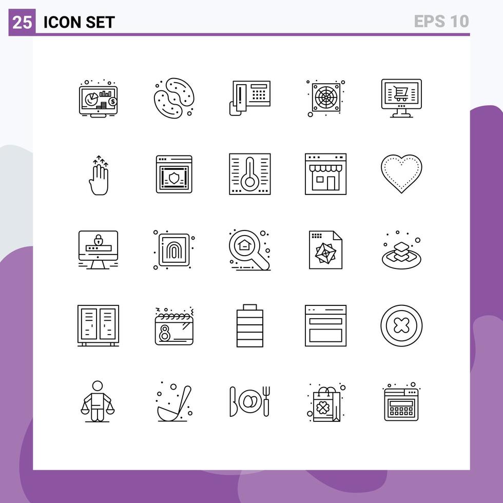 Editable Vector Line Pack of 25 Simple Lines of ecommerce online telephoe fan computer Editable Vector Design Elements