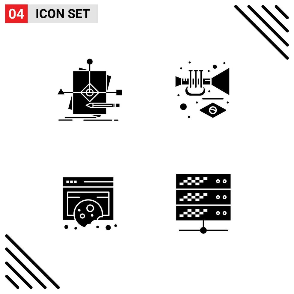 Modern Set of 4 Solid Glyphs and symbols such as algorithm compliance pattern music data Editable Vector Design Elements