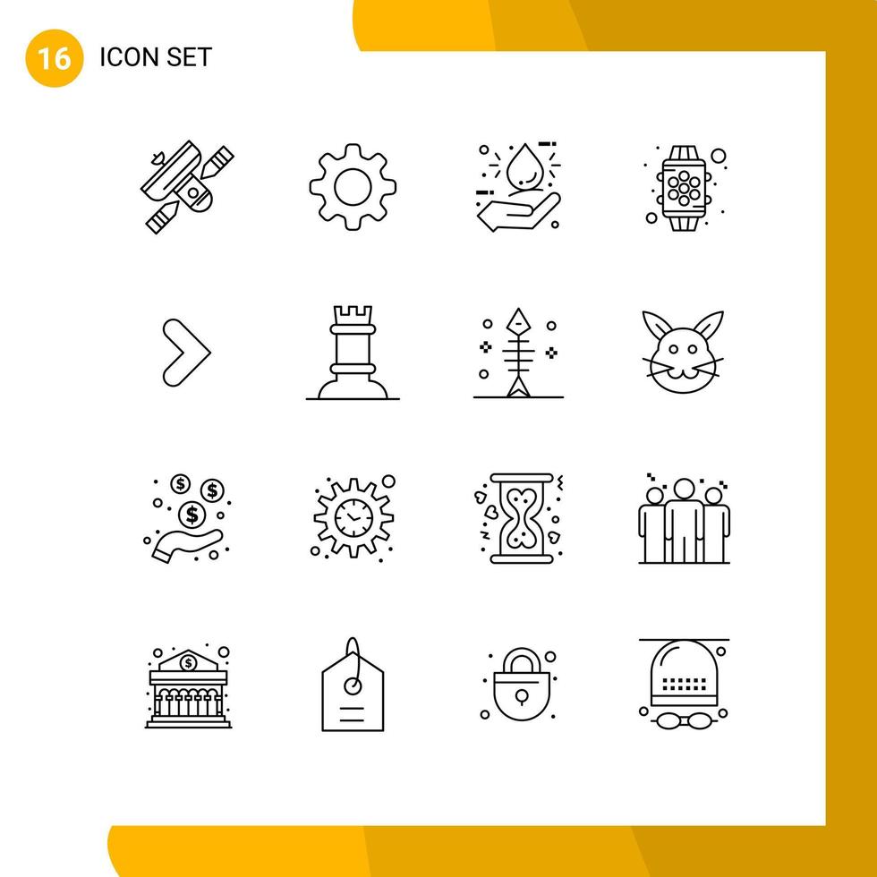 Modern Set of 16 Outlines and symbols such as right feature bio watch device Editable Vector Design Elements