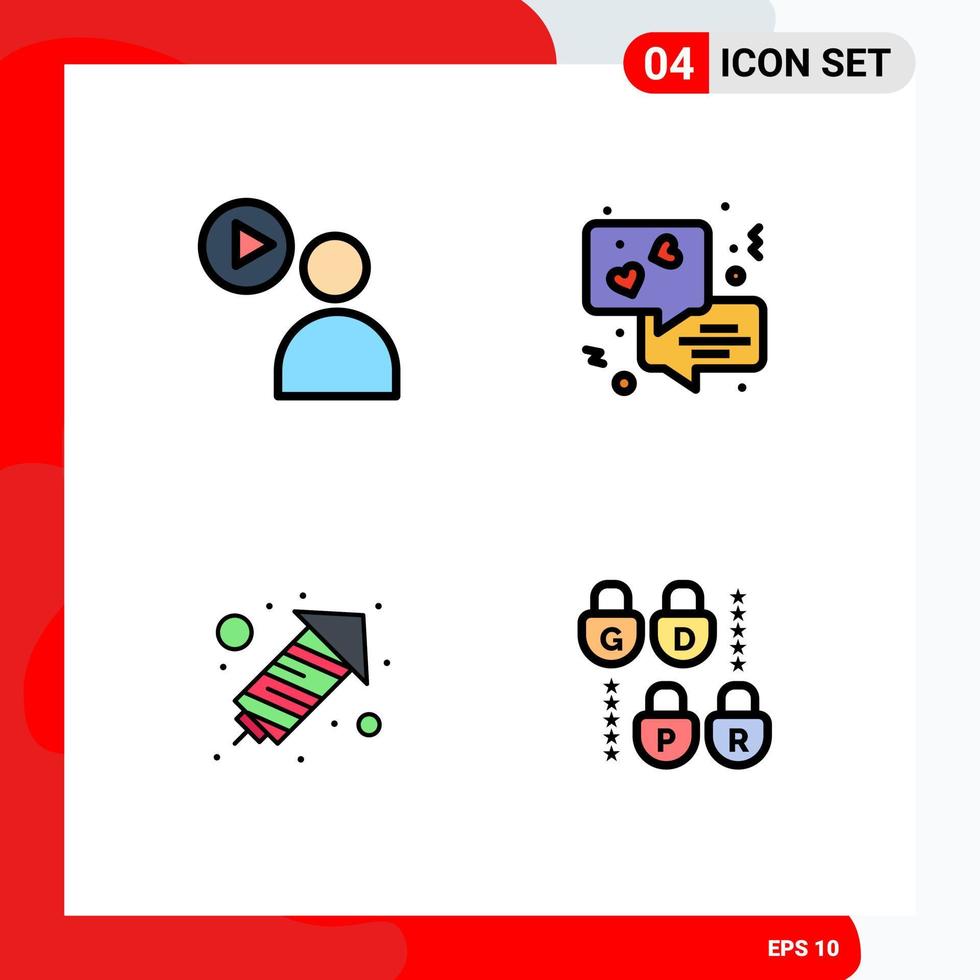 Editable Vector Line Pack of 4 Simple Filledline Flat Colors of user celebration watch love lock Editable Vector Design Elements