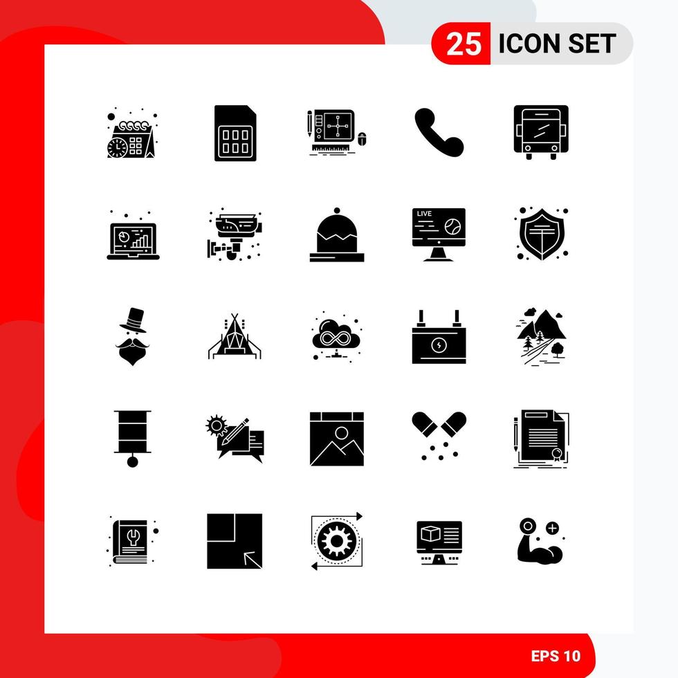 Editable Vector Line Pack of 25 Simple Solid Glyphs of lorry telephone design incoming web designing Editable Vector Design Elements