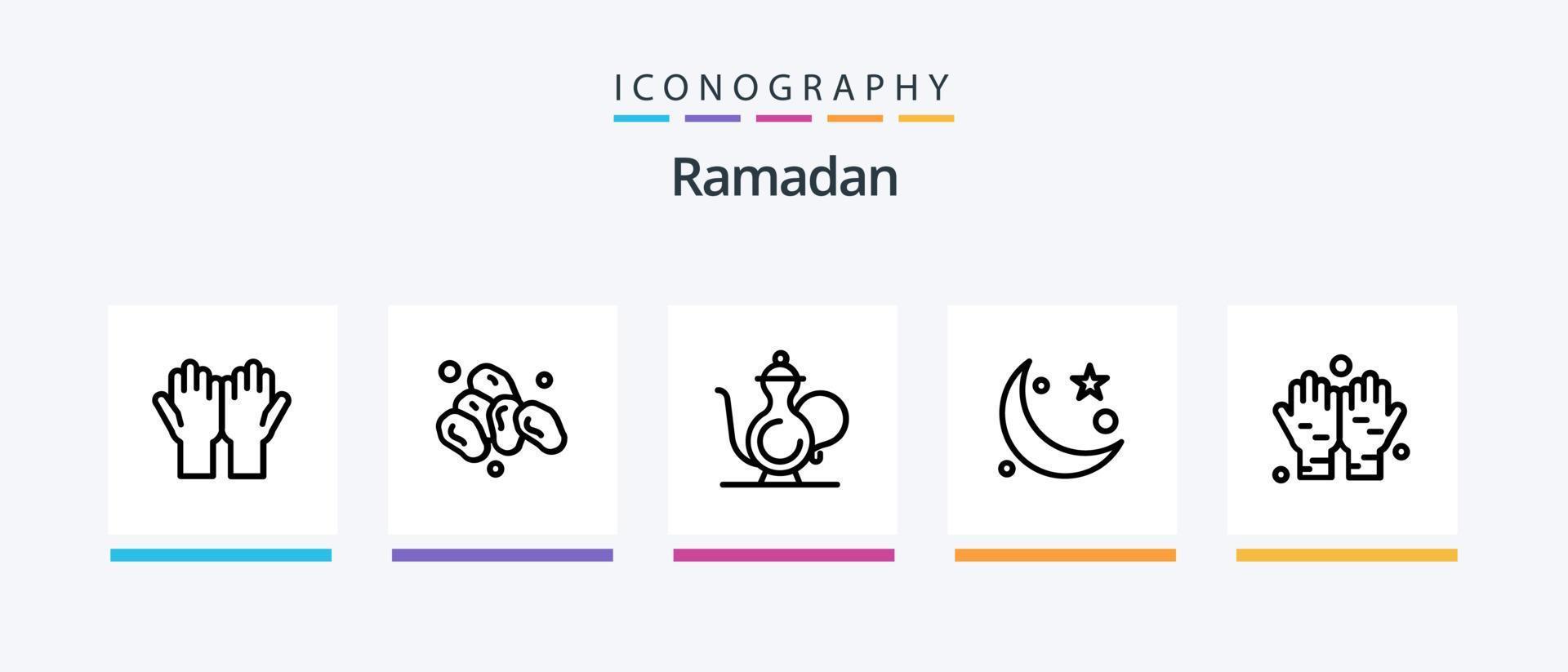 Ramadan Line 5 Icon Pack Including iftar. prayer. lunch. pray. man. Creative Icons Design vector