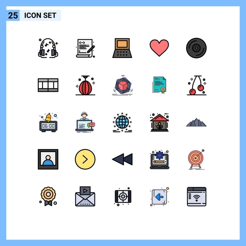 Set of 25 Modern UI Icons Symbols Signs for turntable dj computer devices like Editable Vector Design Elements