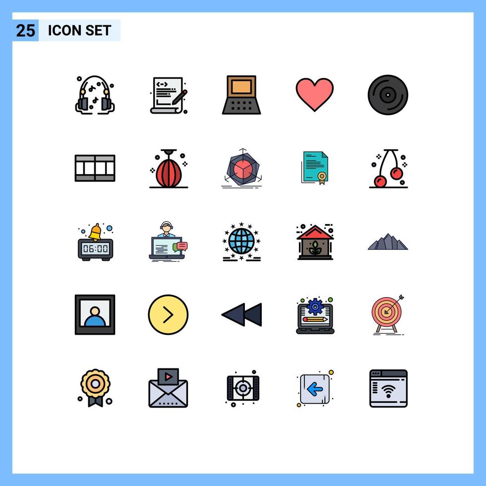 conjunto de 25 iconos de interfaz de usuario modernos signos de símbolos para dispositivos de computadora de dj giratorios como elementos de diseño de vectores editables