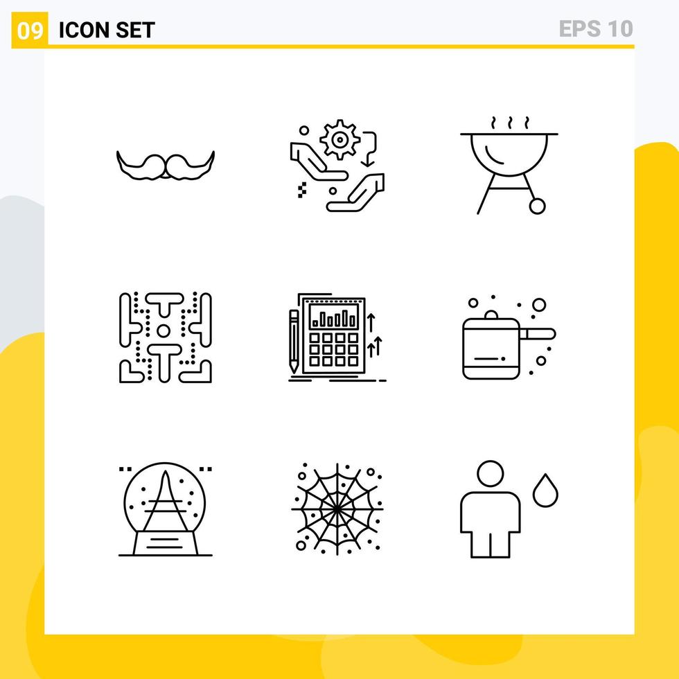 Outline Pack of 9 Universal Symbols of audit play configuration game maze Editable Vector Design Elements