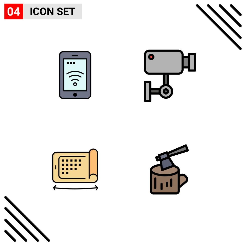 Set of 4 Modern UI Icons Symbols Signs for mobile mobile wifi security technology Editable Vector Design Elements