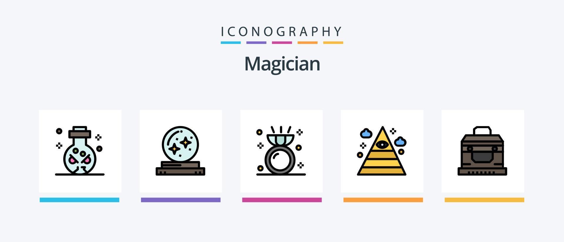 Magician Line Filled 5 Icon Pack Including moon. star. accessories. pentacle. circle. Creative Icons Design vector