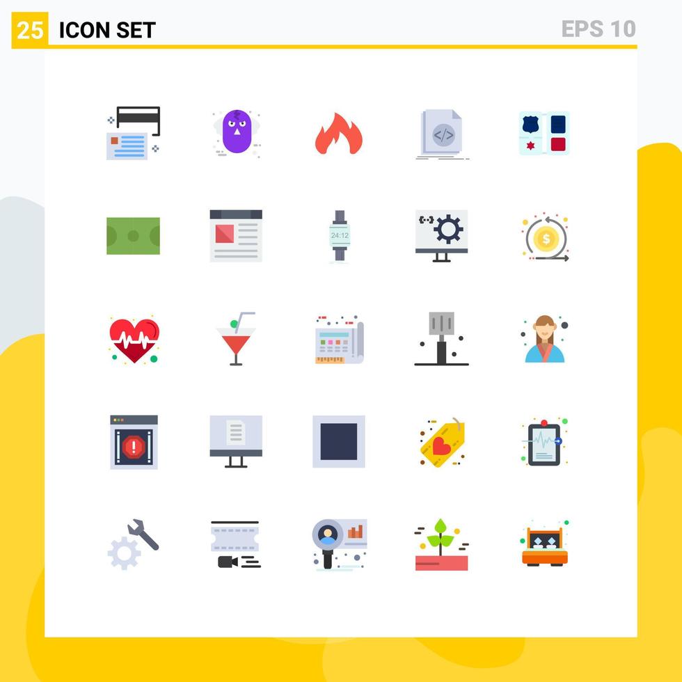 Modern Set of 25 Flat Colors Pictograph of programming coding ware wolf code fire place Editable Vector Design Elements