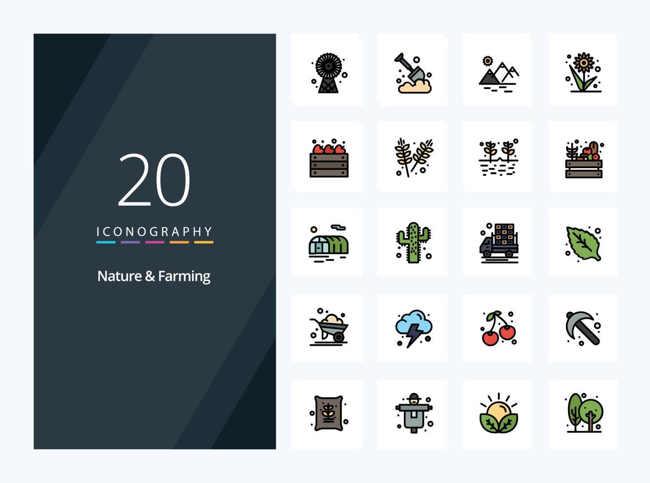 20 Nature And Farming line Filled icon for presentation vector