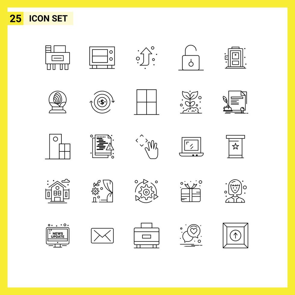 Pictogram Set of 25 Simple Lines of glass living right up home security Editable Vector Design Elements