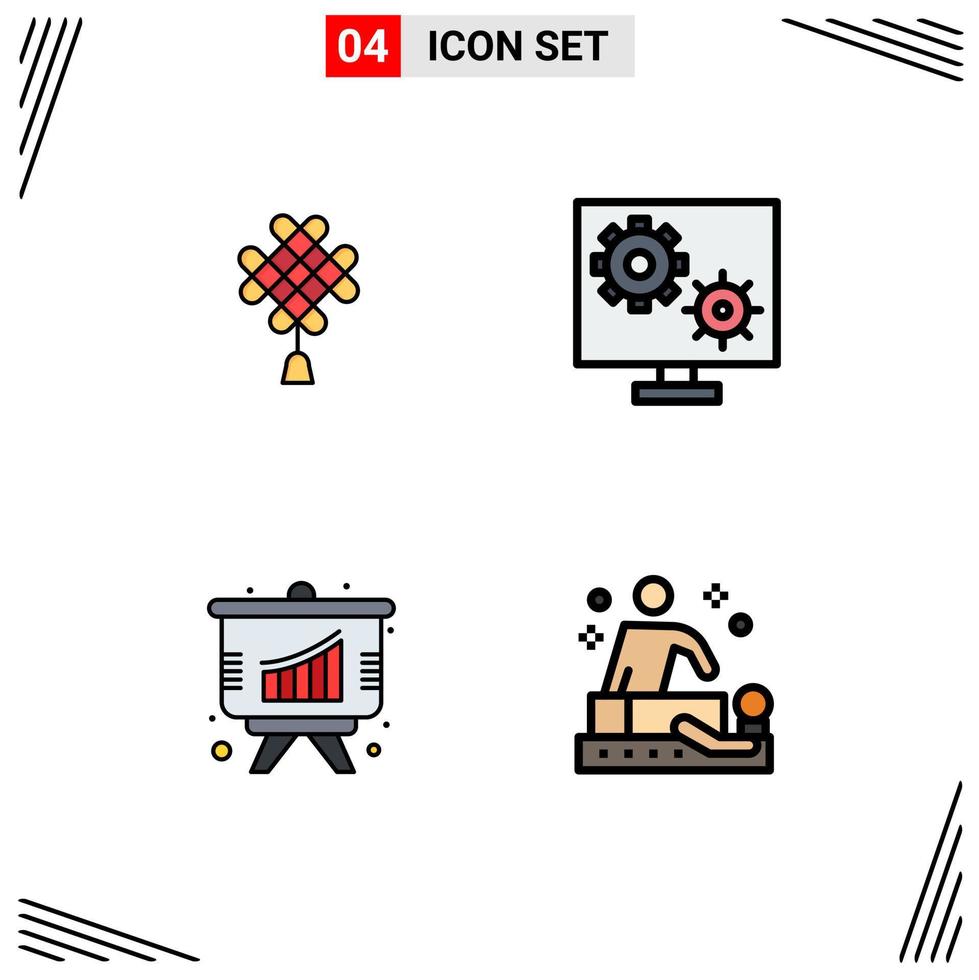 4 Universal Filledline Flat Colors Set for Web and Mobile Applications chineseknot analysis decoration preference presentation Editable Vector Design Elements
