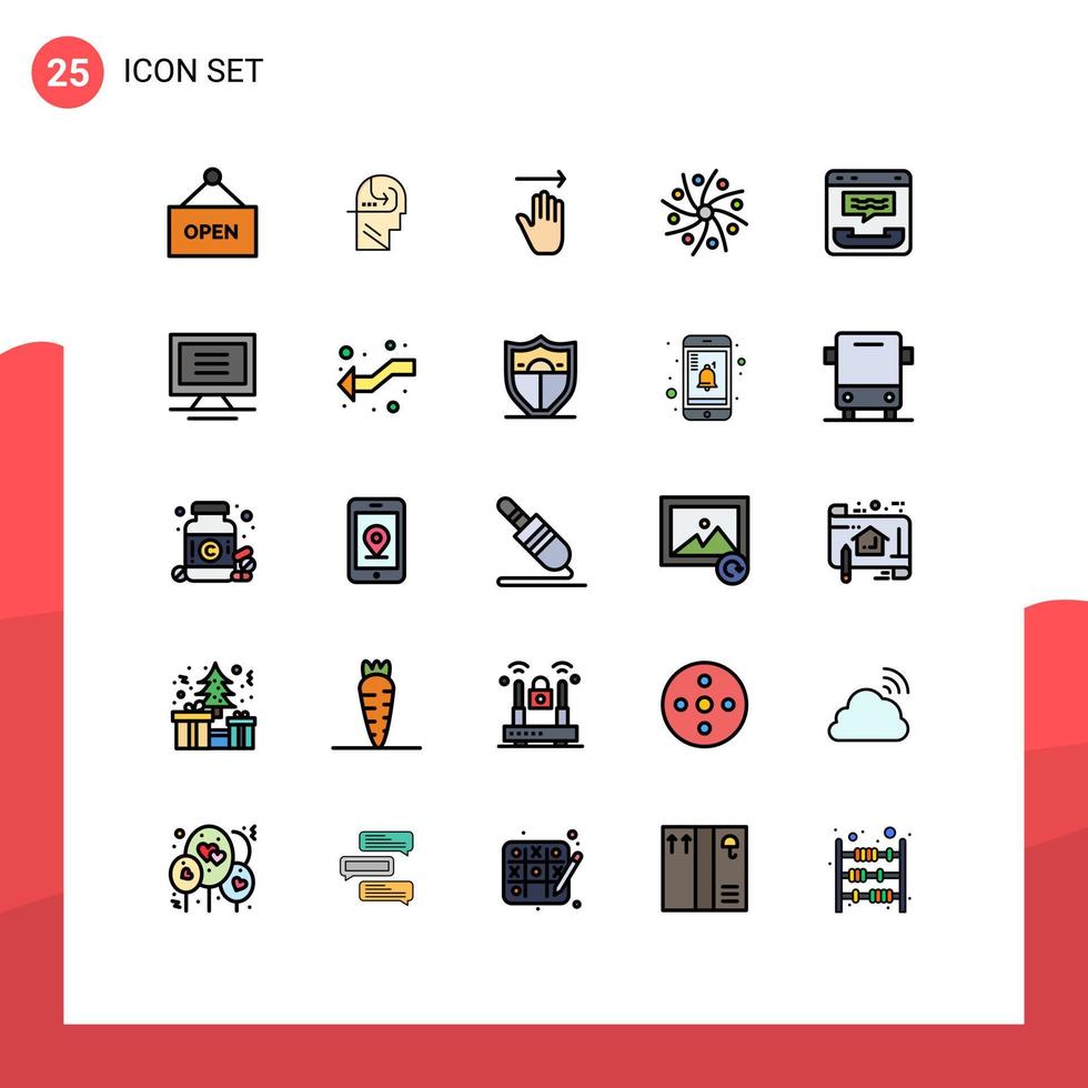 Modern Set of 25 Filled line Flat Colors and symbols such as center universe arrow space galaxy Editable Vector Design Elements