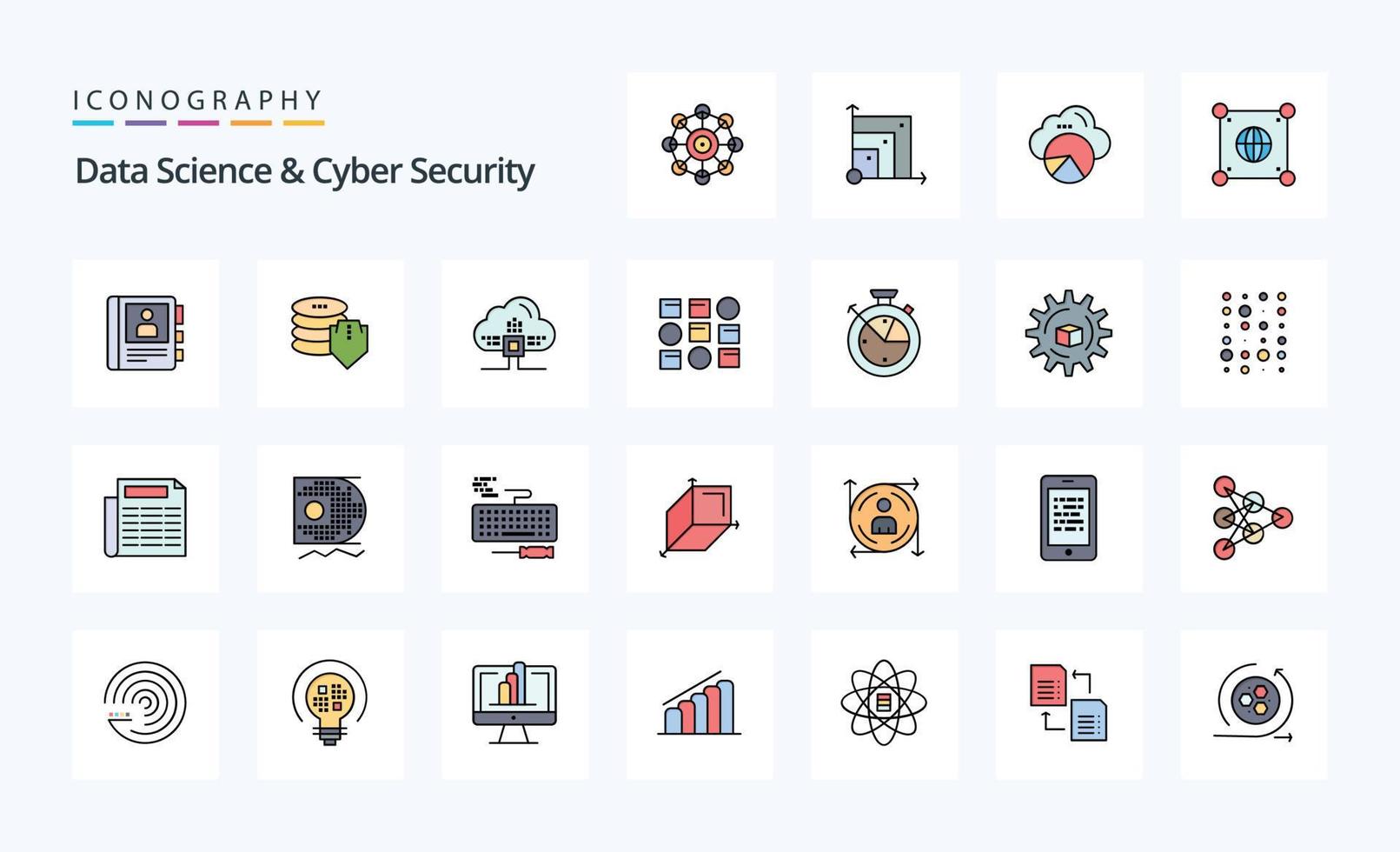 25 Data Science And Cyber Security Line Filled Style icon pack vector