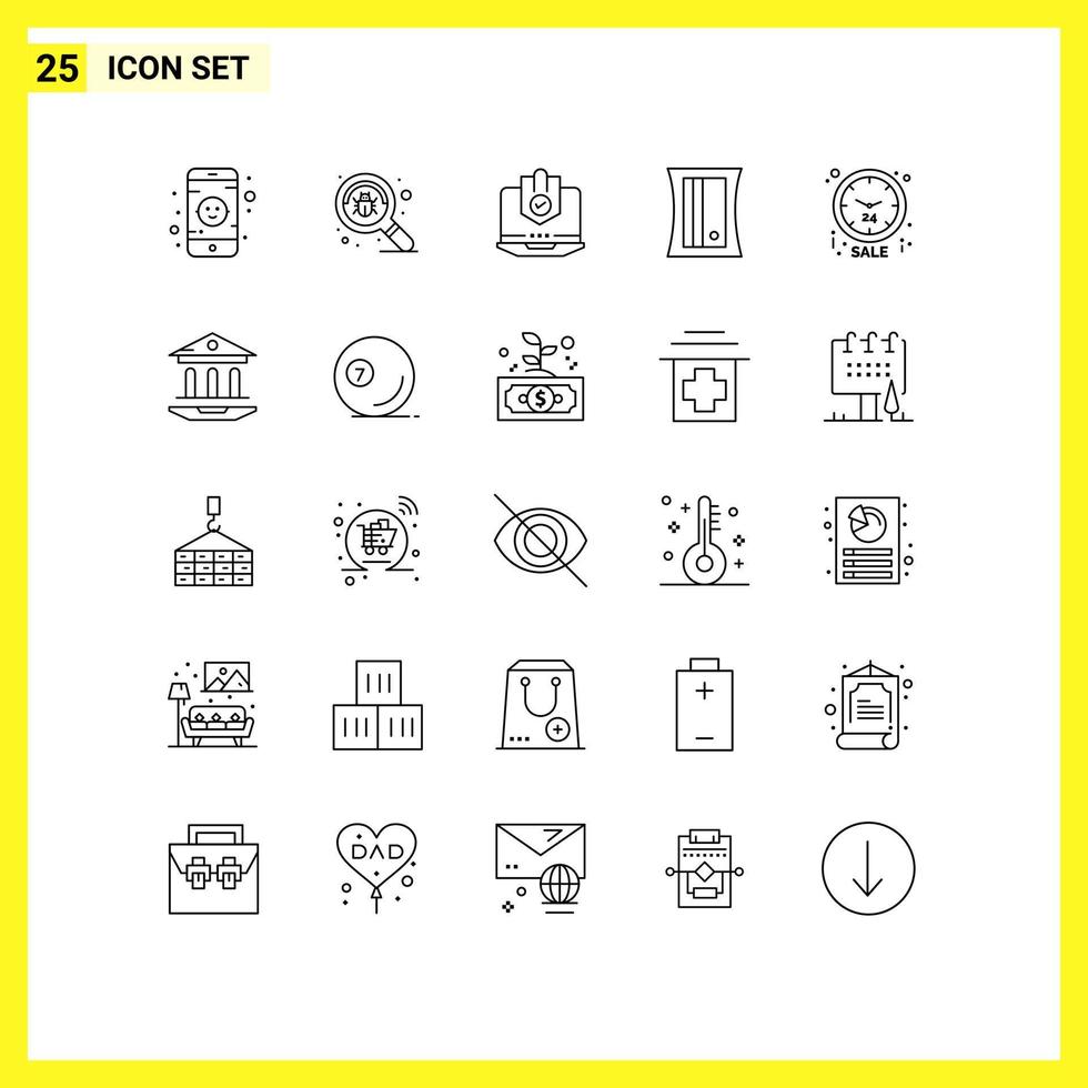 User Interface Pack of 25 Basic Lines of sale sharpener computer education protection Editable Vector Design Elements