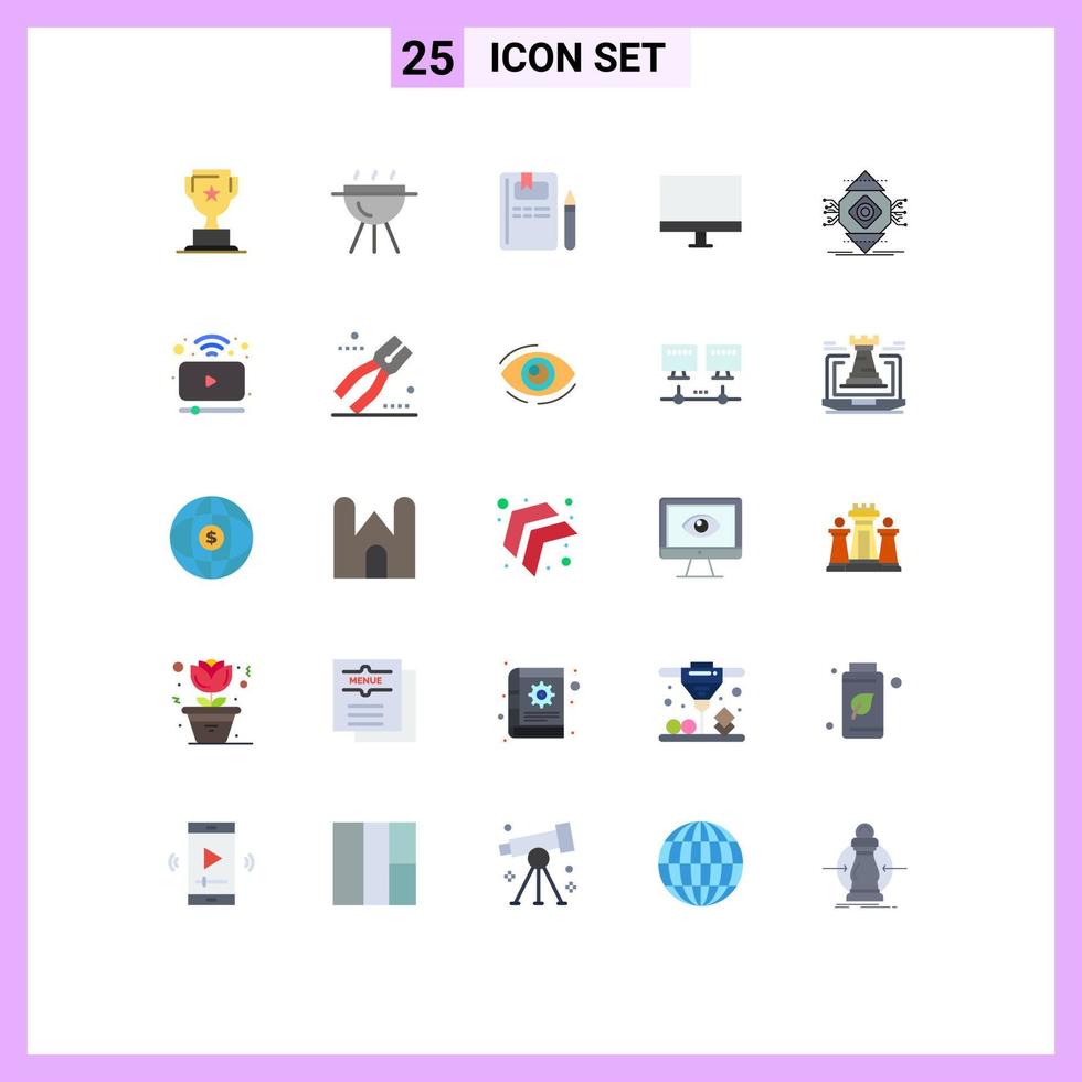 25 Thematic Vector Flat Colors and Editable Symbols of computing monitor education hardware devices Editable Vector Design Elements