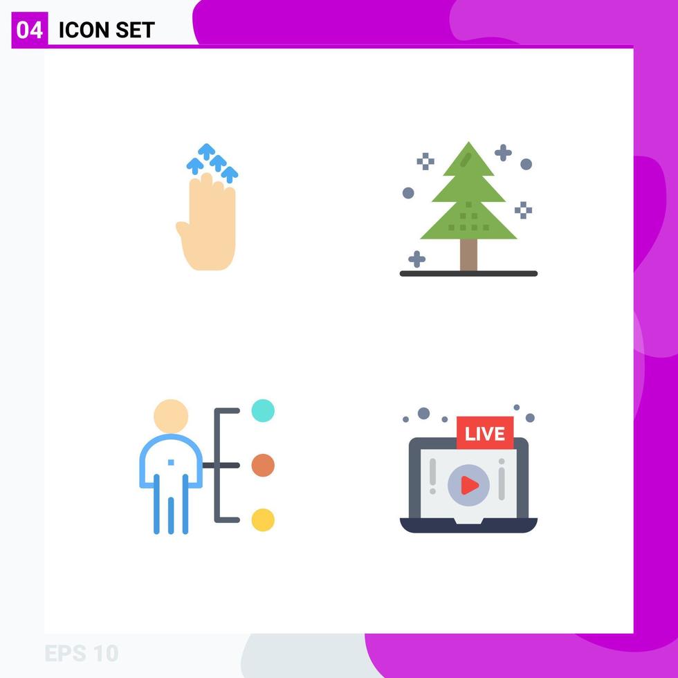 Set of 4 Modern UI Icons Symbols Signs for finger tree arrow christmas employee Editable Vector Design Elements