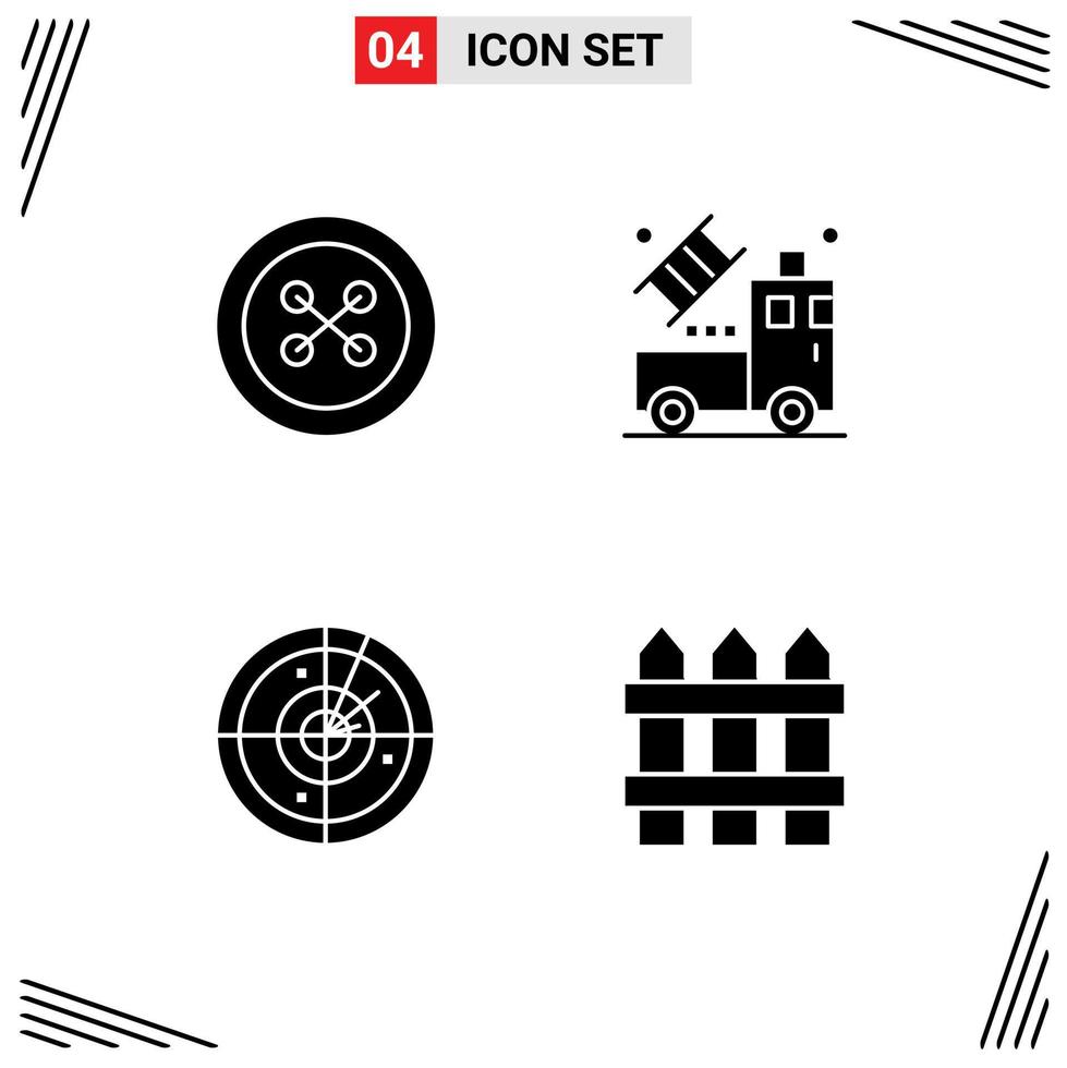 Set of 4 Modern UI Icons Symbols Signs for button radar sew drawing technology Editable Vector Design Elements