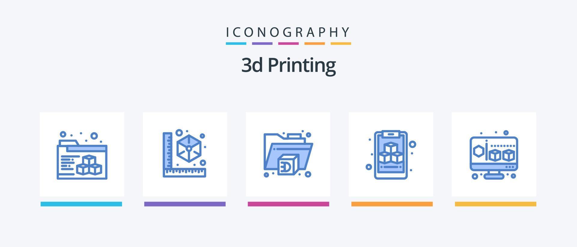 3d Printing Blue 5 Icon Pack Including computer. cube. 3d. 3d. cube. Creative Icons Design vector